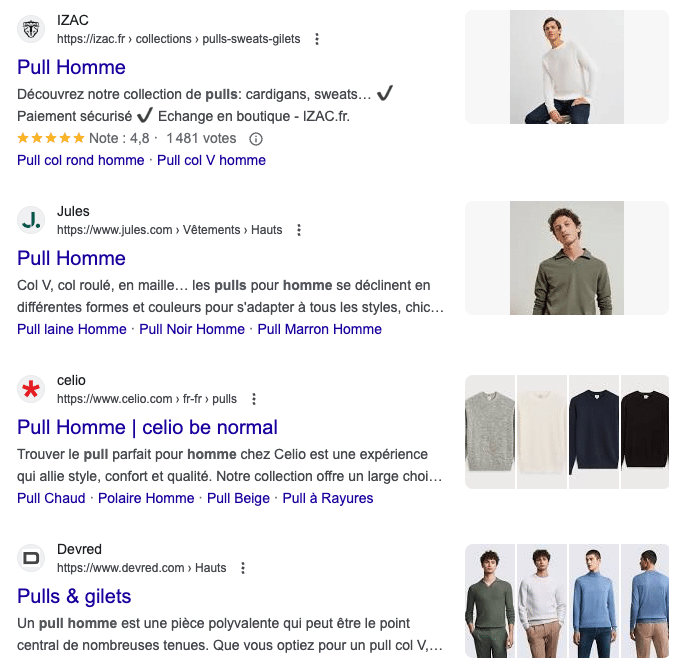 Capture d'écran d'un meta description pour exemple - Fiche Produit Pull