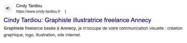 Capture d'écran d'un meta description pour exemple - Graphiste