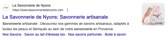 Capture d'écran d'un meta description pour exemple - Savonnerie