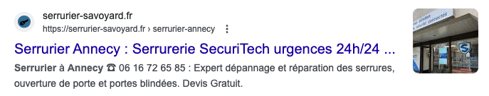 Capture d'écran d'un meta description pour exemple - Serrurier